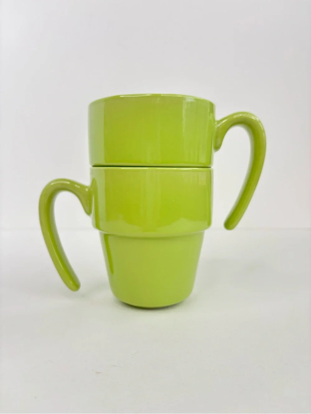 Royal Norfolk Light Avocado Green Ergonomic Stackable Ceramic Coffee Mugs Set-2